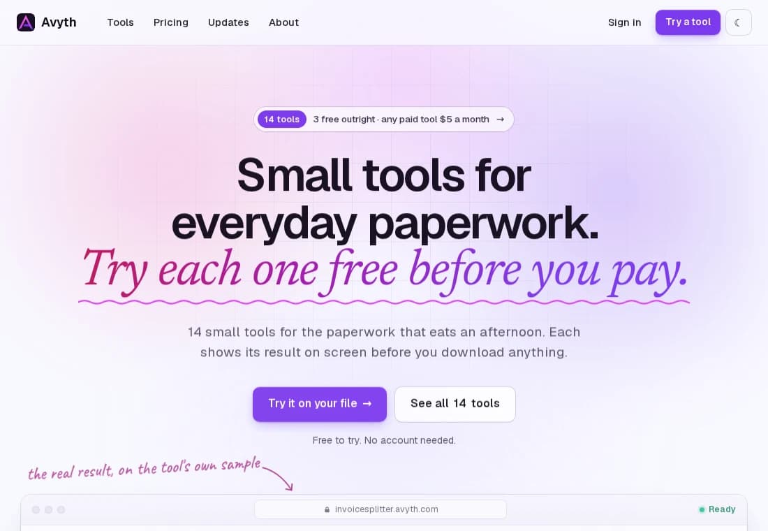 Actual Avyth tools website